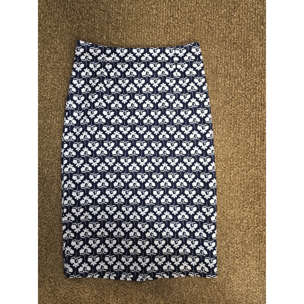 Boden Blue and White Floral Midi Skirt Women's Sz 6R Long Tall Office Work